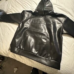 XL Bangouluo Black Faux Leather Hoodie